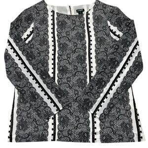 J. Crew Women's Small S Black White Lace Print Long Sleeve Lined Top Blouse J